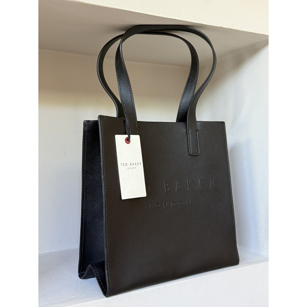 Ted Baker London NWT “The Icon” Embossed Logo Black Shoulder Bag/Tote Sleek